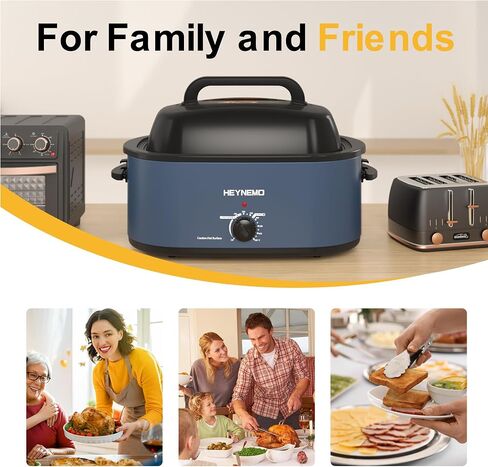Roaster Oven 28 Quart, Electric Roaster Pan with Visible & Self-Basting Lid, Large Stainless Steel Electric Turkey Roaster Oven Defrost Warm Function, Removable Pan Rack, Fits Turkeys Up to 30LB in Kuwait