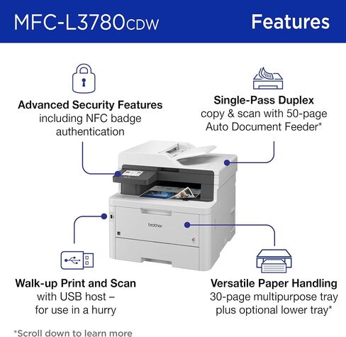 Brother MFCL3780CDW Wireless Digital Color All-in-One Laser Printer, Single Pass Duplex Copy & Scan | Includes 2 Month Refresh Subscription Trial ¹ Amazon Dash Replenishment Ready (Renewed Premium) in Saudi Arabia