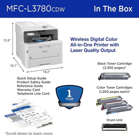 Brother MFCL3780CDW Wireless Digital Color All-in-One Laser Printer, Single Pass Duplex Copy & Scan | Includes 2 Month Refresh Subscription Trial ¹ Amazon Dash Replenishment Ready (Renewed Premium) in Saudi Arabia