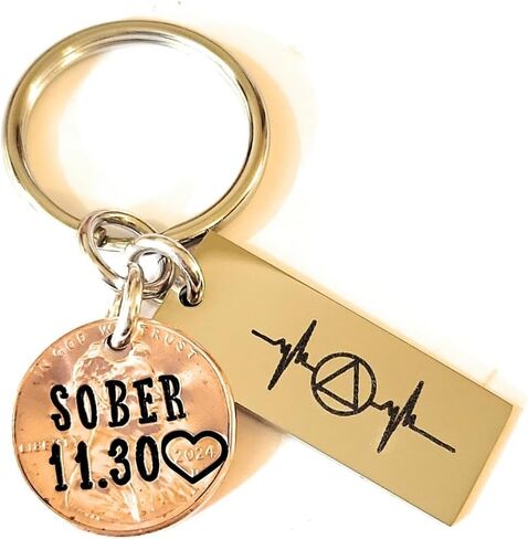 Personalized SOBER Sobriety, AA, NA, Sober Anniversary Key Chain, Sober Gift, Clean and Sober Life, Recovery Coin, Lucky Penny in Saudi Arabia