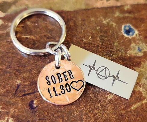 Personalized SOBER Sobriety, AA, NA, Sober Anniversary Key Chain, Sober Gift, Clean and Sober Life, Recovery Coin, Lucky Penny in Saudi Arabia