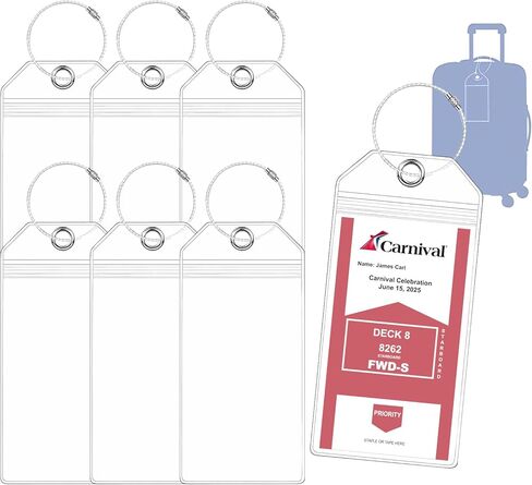 Royal Caribbean Luggage Tag Holders – 8 Pack Zip Seal Clear Cruise Holders with Steel Loops – Ultimate Cruise Essentials for Royal Caribbean & Celebrity Cruises (8 Pcs with 8 Color Rings) in Saudi Arabia