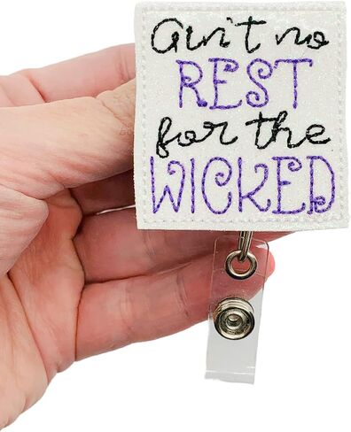 Ain't No Rest for The Wicked Badge Reel, Retractable Funny Halloween ID Holder, Witch Name Tag Clip (carabiner) in Saudi Arabia