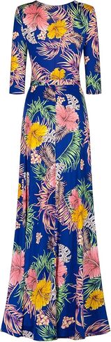 فستان Bon Rosy نسائي للربيع والصيف 3/4 كم ورقبة على شكل حرف V مطبوع طويل ملفوف صناعي لعيد الفصح وعيد الأم وحفلات الزفاف وحفلات استقبال المولود الجديد والأمهات والتمريض والمهرجانات الموسيقية O1jERf عاجي M in Kuwait