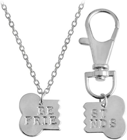 Meiligo® Fashion 2 Pcs Couples Alloy Dog Bone Necklace Key Chain Best Friends Puzzle Pendant Matching Dog Tag Necklace Set in Saudi Arabia