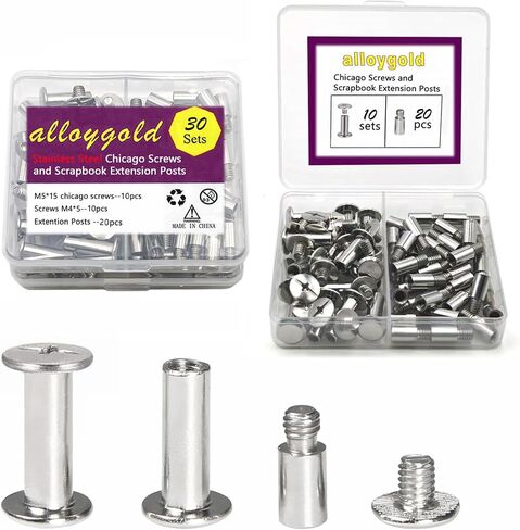 30 Pack Stainless Steel Chicago Screws and Stainless Steel Scrapbook Extension Screws Album Extender Post Replacements for Post-Bound Refillable Photo Album (（M5*15mm+5 * 8 * 13mm）) in Saudi Arabia