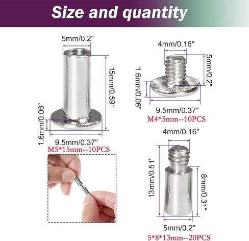 30 Pack Stainless Steel Chicago Screws and Stainless Steel Scrapbook Extension Screws Album Extender Post Replacements for Post-Bound Refillable Photo Album (（M5*15mm+5 * 8 * 13mm）) in Saudi Arabia