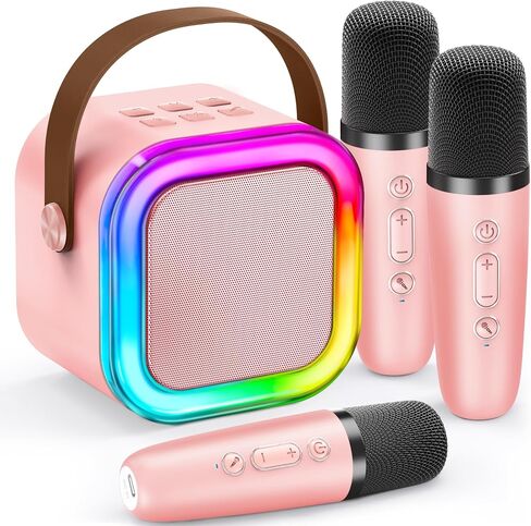 IROO Mini Karaoke Machine for Kids, 2025 TOP Toys Birthday Gifts Ideas for Girls Ages 4, 5, 6, 7, 8, 9, 10, 12+ Years Old, Portable MP3 Player with 3 Wireless Mics for Party(Pink-3 Mics) in Kuwait