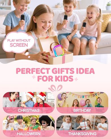 IROO Mini Karaoke Machine for Kids, 2025 TOP Toys Birthday Gifts Ideas for Girls Ages 4, 5, 6, 7, 8, 9, 10, 12+ Years Old, Portable MP3 Player with 3 Wireless Mics for Party(Pink-3 Mics) in Kuwait