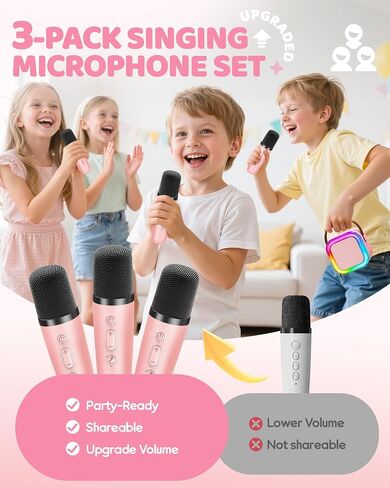 IROO Mini Karaoke Machine for Kids, 2025 TOP Toys Birthday Gifts Ideas for Girls Ages 4, 5, 6, 7, 8, 9, 10, 12+ Years Old, Portable MP3 Player with 3 Wireless Mics for Party(Pink-3 Mics) in Kuwait