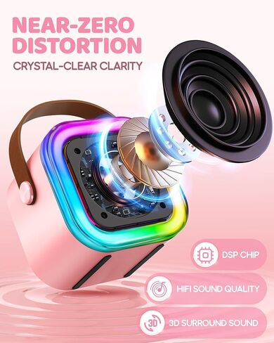 IROO Mini Karaoke Machine for Kids, 2025 TOP Toys Birthday Gifts Ideas for Girls Ages 4, 5, 6, 7, 8, 9, 10, 12+ Years Old, Portable MP3 Player with 3 Wireless Mics for Party(Pink-3 Mics) in Kuwait