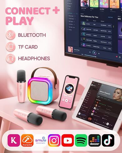 IROO Mini Karaoke Machine for Kids, 2025 TOP Toys Birthday Gifts Ideas for Girls Ages 4, 5, 6, 7, 8, 9, 10, 12+ Years Old, Portable MP3 Player with 3 Wireless Mics for Party(Pink-3 Mics) in Kuwait