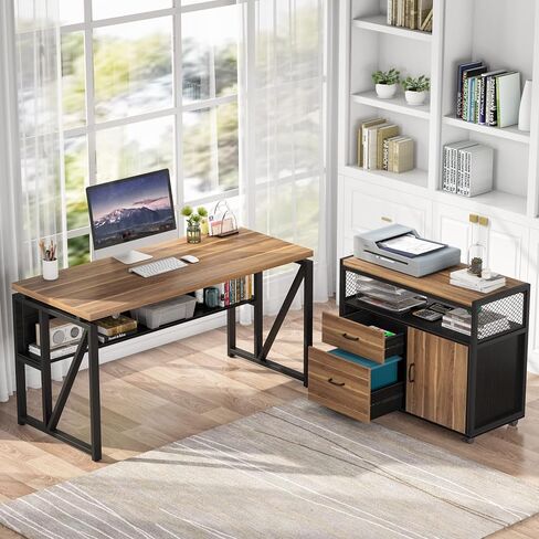 Tribesigns Modern File Cabinet with Drawers for Letter-Sized File and Door, Lockable lateral Filing Cabinet Printer Stand with Storage Shelves and with Rolling Caster for Home Office (Dark Walnut) in Kuwait