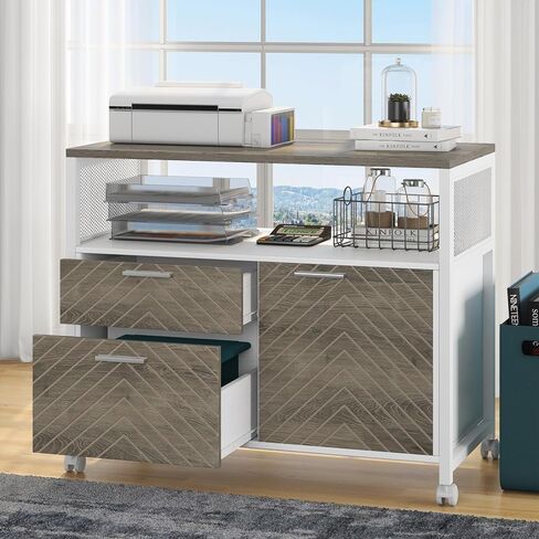 Tribesigns Modern File Cabinet with Drawers for Letter-Sized File and Door, Lockable lateral Filing Cabinet Printer Stand with Storage Shelves and with Rolling Caster for Home Office (Dark Walnut) in Kuwait