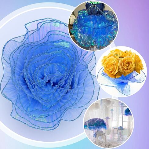 Newwiee 15 Yards Ruffle Pleated Chiffon Trim Organza Ruffled Fabric Chiffon Ribbon Pleated Lace Fabric Trim for Jellyfish Lanter Skirt Sewing Bag Costume Decoration Trimming Craft Gift(Iridescent) in Kuwait