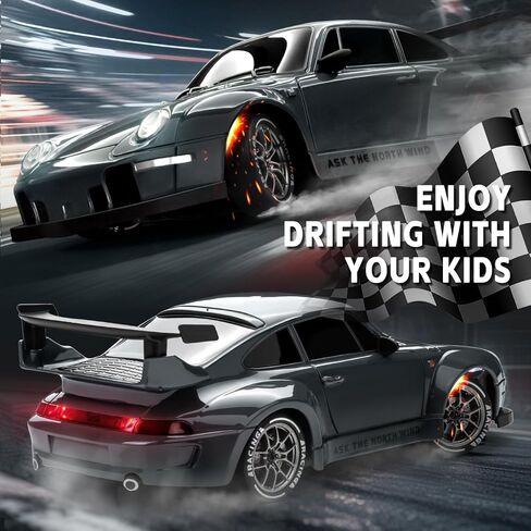 RC Drift Car, 1:24 Scale Remote Control Vehicle with LED Lights, 2.4GHz 20KM/H 4WD High Speed RC Cars, Drifting Tires＆Two Batteries, Racing Sports Toy Idea Gift for Adults Boys Girls and Kids in Saudi Arabia