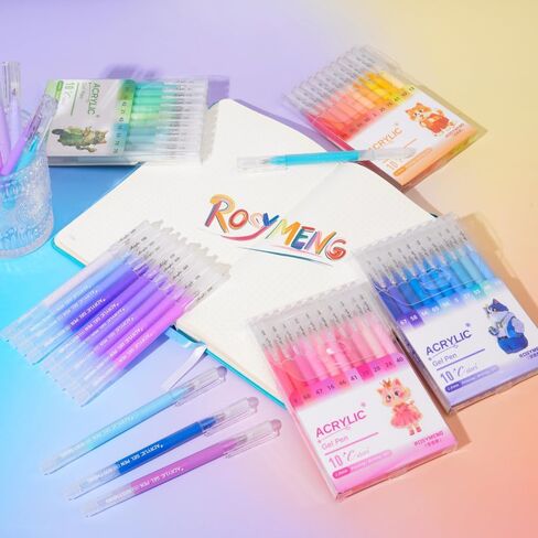 ROSYMENG 10 Colors Acrylic Gel Pens Set, Big-Capacity Ink Acrylic Paint Pen for Adults Coloring Books, Waterproof Paint Markers for Canvas, Rock, Wood, Drawing Doodling, Ceramic, Fabric, DIY Crafts in Kuwait