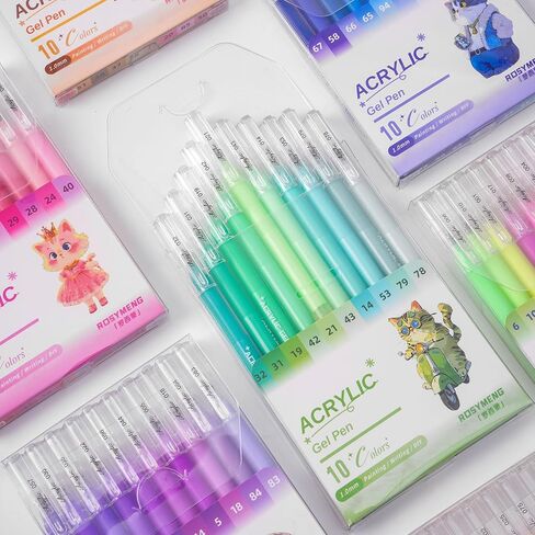ROSYMENG 10 Colors Acrylic Gel Pens Set, Big-Capacity Ink Acrylic Paint Pen for Adults Coloring Books, Waterproof Paint Markers for Canvas, Rock, Wood, Drawing Doodling, Ceramic, Fabric, DIY Crafts in Kuwait