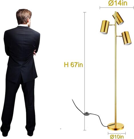 Tree Floor Lamp with 3 Light Bulbs,Gold Standing Tall Pole Lamp with 3 Adjustable Rotating Lights,Farmhouse Floor Lamp for Living Room Bedroom Office,Vintage Standing Lamp 9W E26 LED Bulbs Included in Kuwait