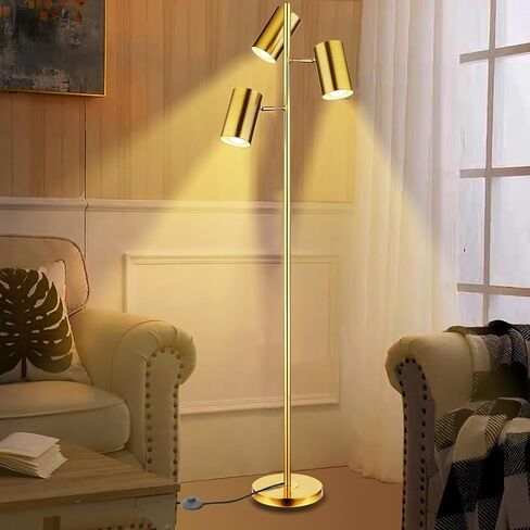 Tree Floor Lamp with 3 Light Bulbs,Gold Standing Tall Pole Lamp with 3 Adjustable Rotating Lights,Farmhouse Floor Lamp for Living Room Bedroom Office,Vintage Standing Lamp 9W E26 LED Bulbs Included in Kuwait