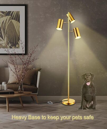 Tree Floor Lamp with 3 Light Bulbs,Gold Standing Tall Pole Lamp with 3 Adjustable Rotating Lights,Farmhouse Floor Lamp for Living Room Bedroom Office,Vintage Standing Lamp 9W E26 LED Bulbs Included in Kuwait