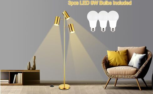 Tree Floor Lamp with 3 Light Bulbs,Gold Standing Tall Pole Lamp with 3 Adjustable Rotating Lights,Farmhouse Floor Lamp for Living Room Bedroom Office,Vintage Standing Lamp 9W E26 LED Bulbs Included in Kuwait