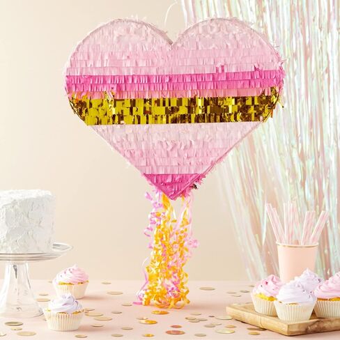 Sparkle and Bash Pull String Heart Pinata for Birthday Party, Rose Gold Foil Decorations (15.7 x 13 x 3 In, Small) in Kuwait