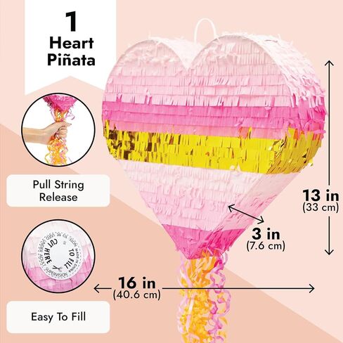Sparkle and Bash Pull String Heart Pinata for Birthday Party, Rose Gold Foil Decorations (15.7 x 13 x 3 In, Small) in Kuwait