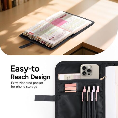 غطاء للكتاب المقدس القابل للتعديل مع 75 علامات تبويب للكتاب المقدس - حالة غلاف الكتاب المقدس للنساء - مقاومة للماء ، قضية الكتاب المقدس القابلة للغسل ， هدايا مسيحية قابلة لإعادة الاستخدام للنساء (الأسود ، ل) in Kuwait