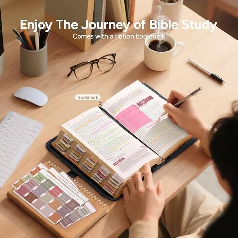 غطاء للكتاب المقدس القابل للتعديل مع 75 علامات تبويب للكتاب المقدس - حالة غلاف الكتاب المقدس للنساء - مقاومة للماء ، قضية الكتاب المقدس القابلة للغسل ， هدايا مسيحية قابلة لإعادة الاستخدام للنساء (الأسود ، ل) in Kuwait