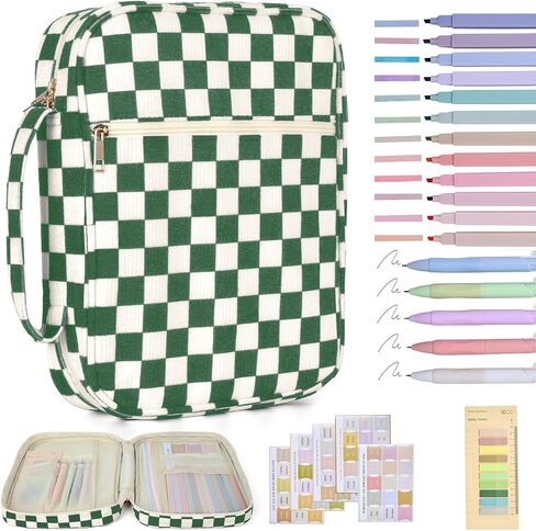 Bible Cover Case for Women Corduroy Bible Case for Girls Checkered Large Bible Cover with Handle Bible Study Supplies Accessories Christian Gifts for Women (Black, Medium) in Kuwait
