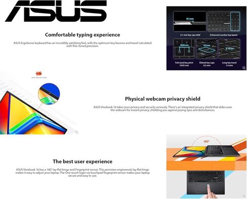 كمبيوتر محمول ASUS Vivobook 16 بوصة رفيع، AMD Ryzen 7 5800HS(Beat i7-1195G7)، كاميرا ويب، USB من النوع C، WiFi 6، Windows 11 Home، مع/لوحة ماوس (ذاكرة الوصول العشوائي 16 جيجابايت | 1 تيرابايت SSD) in Kuwait