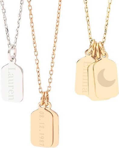 14K Solid Gold Bar Tag Necklace, Custom Name Initial Pendant, Vertical Bar Choker, Handmade Personalized Gift in Saudi Arabia