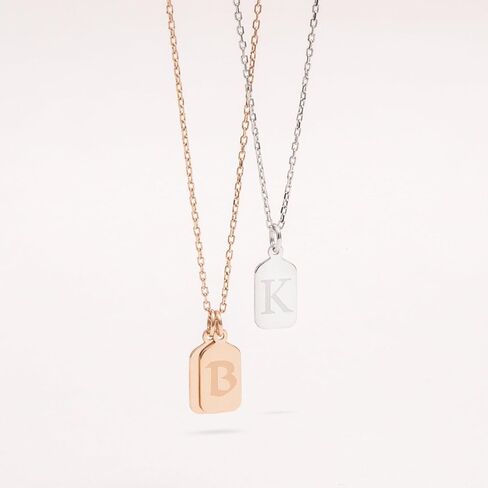 14K Solid Gold Bar Tag Necklace, Custom Name Initial Pendant, Vertical Bar Choker, Handmade Personalized Gift in Saudi Arabia