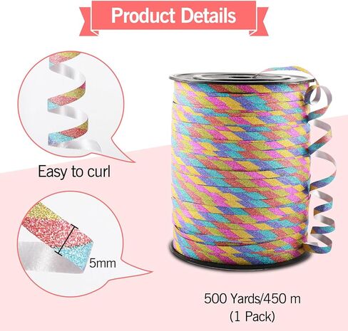 500 Yard Curling Ribbon, Rainbow Glitter Curly Ribbons for Gift Wrapping, Balloon Ribbon, Balloon String, Thin Ribbon, Gift Ribbon for Valentine's Day Wedding Birthday Party Christmas Decorations in Saudi Arabia