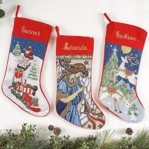 Lillian Vernon Personalized Needlepoint Reindeer Stocking - Heirloom Christmas Stocking, 100% Wool, 9.5" W x 17" L in Kuwait