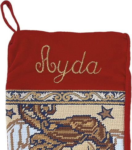 Lillian Vernon Personalized Needlepoint Reindeer Stocking - Heirloom Christmas Stocking, 100% Wool, 9.5" W x 17" L in Kuwait