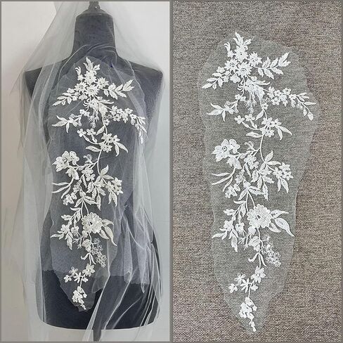 White Floral Lace Applique Large Embroidery Mesh Patch, 3D Flowers Fabric Lace Patches, DIY Wedding Dress, Bridal Gowns Doll Clothes Headwear Decor, Sewing Trim Supplies (style4(1pcs)) in Saudi Arabia