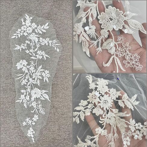 White Floral Lace Applique Large Embroidery Mesh Patch, 3D Flowers Fabric Lace Patches, DIY Wedding Dress, Bridal Gowns Doll Clothes Headwear Decor, Sewing Trim Supplies (style4(1pcs)) in Saudi Arabia