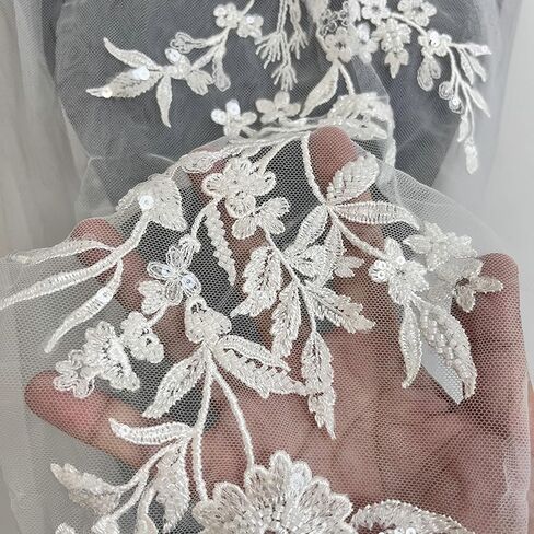 White Floral Lace Applique Large Embroidery Mesh Patch, 3D Flowers Fabric Lace Patches, DIY Wedding Dress, Bridal Gowns Doll Clothes Headwear Decor, Sewing Trim Supplies (style4(1pcs)) in Saudi Arabia