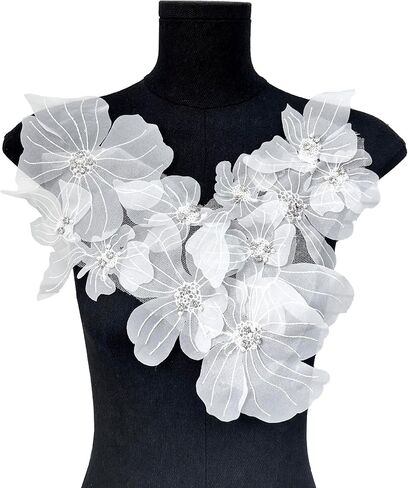 Flower Lace Appliques, 3D Embroidery Patches for Dresses,White Flower Appliques for Clothing, Bags, Jewelry DIY Crafts (White-2) in Saudi Arabia