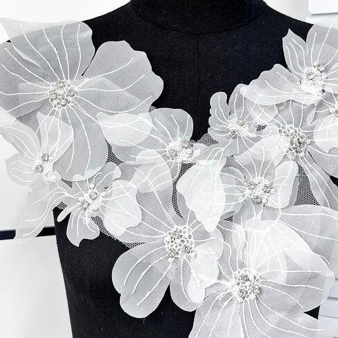 Flower Lace Appliques, 3D Embroidery Patches for Dresses,White Flower Appliques for Clothing, Bags, Jewelry DIY Crafts (White-2) in Saudi Arabia