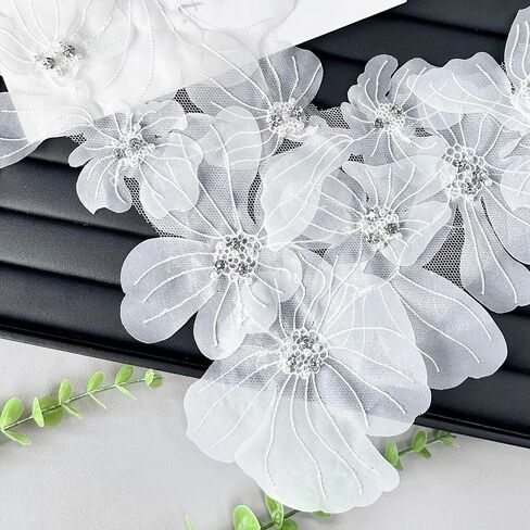 Flower Lace Appliques, 3D Embroidery Patches for Dresses,White Flower Appliques for Clothing, Bags, Jewelry DIY Crafts (White-2) in Saudi Arabia