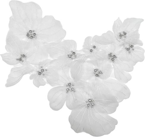 Flower Lace Appliques, 3D Embroidery Patches for Dresses,White Flower Appliques for Clothing, Bags, Jewelry DIY Crafts (White-2) in Saudi Arabia