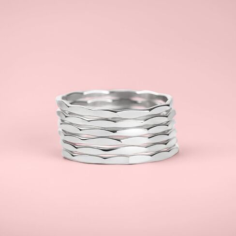 Mirror Hammered Stacking Ring | 1mm Skinny Textured Ring in Silver, Gold, or Rose Gold | Comfort Fit USA Sizes 4-12 (7.5, Sterling Silver) in Saudi Arabia
