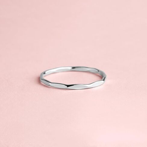 Mirror Hammered Stacking Ring | 1mm Skinny Textured Ring in Silver, Gold, or Rose Gold | Comfort Fit USA Sizes 4-12 (7.5, Sterling Silver) in Saudi Arabia