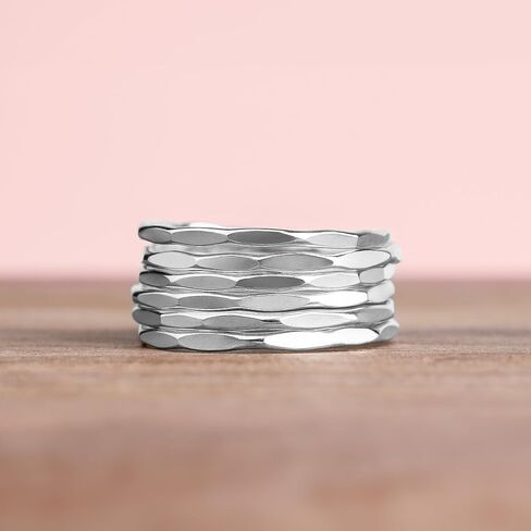 Mirror Hammered Stacking Ring | 1mm Skinny Textured Ring in Silver, Gold, or Rose Gold | Comfort Fit USA Sizes 4-12 (7.5, Sterling Silver) in Saudi Arabia