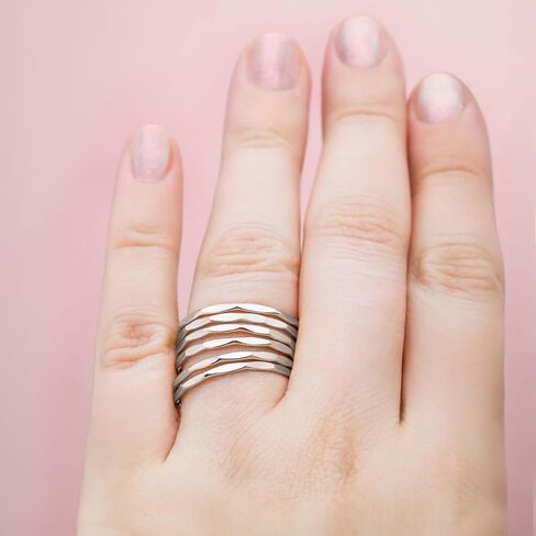 Mirror Hammered Stacking Ring | 1mm Skinny Textured Ring in Silver, Gold, or Rose Gold | Comfort Fit USA Sizes 4-12 (7.5, Sterling Silver) in Saudi Arabia