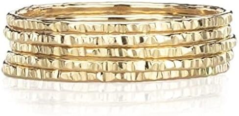 Delicate Stacking Rings, Hammered 14K Yellow Gold Fill, Set of 5 Custom Made in Saudi Arabia