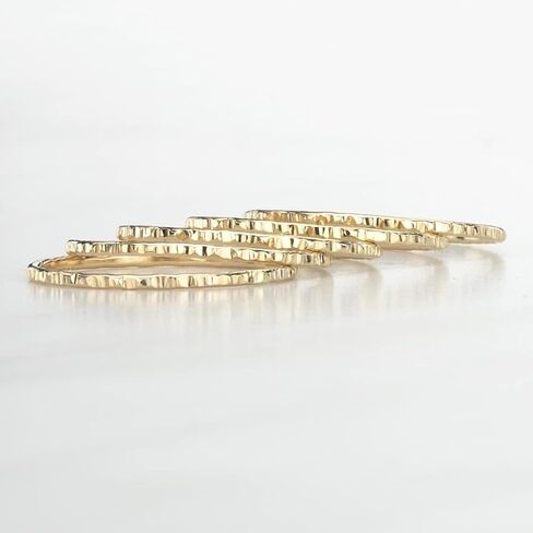 Delicate Stacking Rings, Hammered 14K Yellow Gold Fill, Set of 5 Custom Made in Saudi Arabia